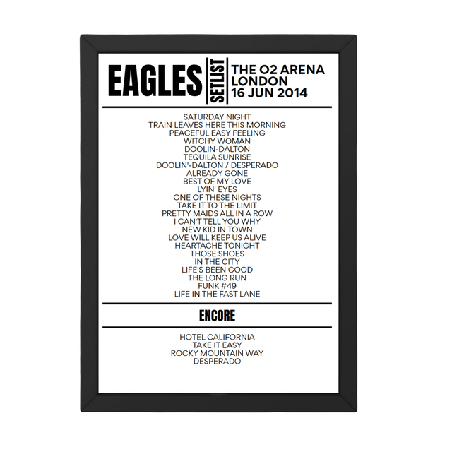 Eagles London June 16, 2014 Replica Setlist - Setlist