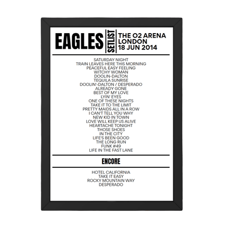 Eagles London June 18, 2014 Replica Setlist - Setlist