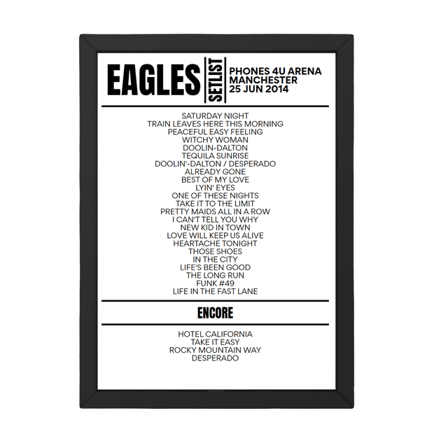 Eagles Manchester June 25, 2014 Replica Setlist - Setlist