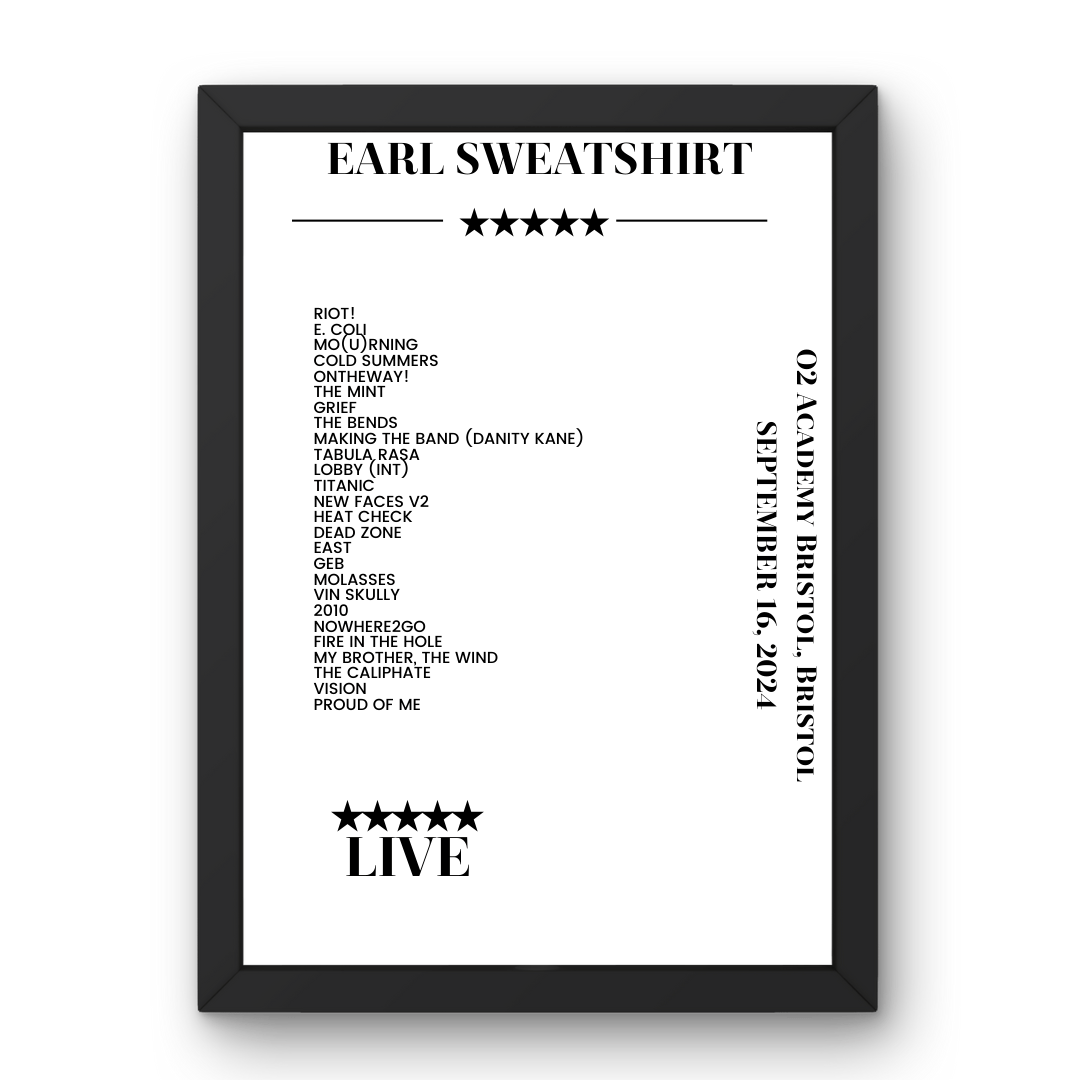 Earl Sweatshirt September 16, 2024 O2 Academy Bristol Bristol Setlist Poster - Setlist