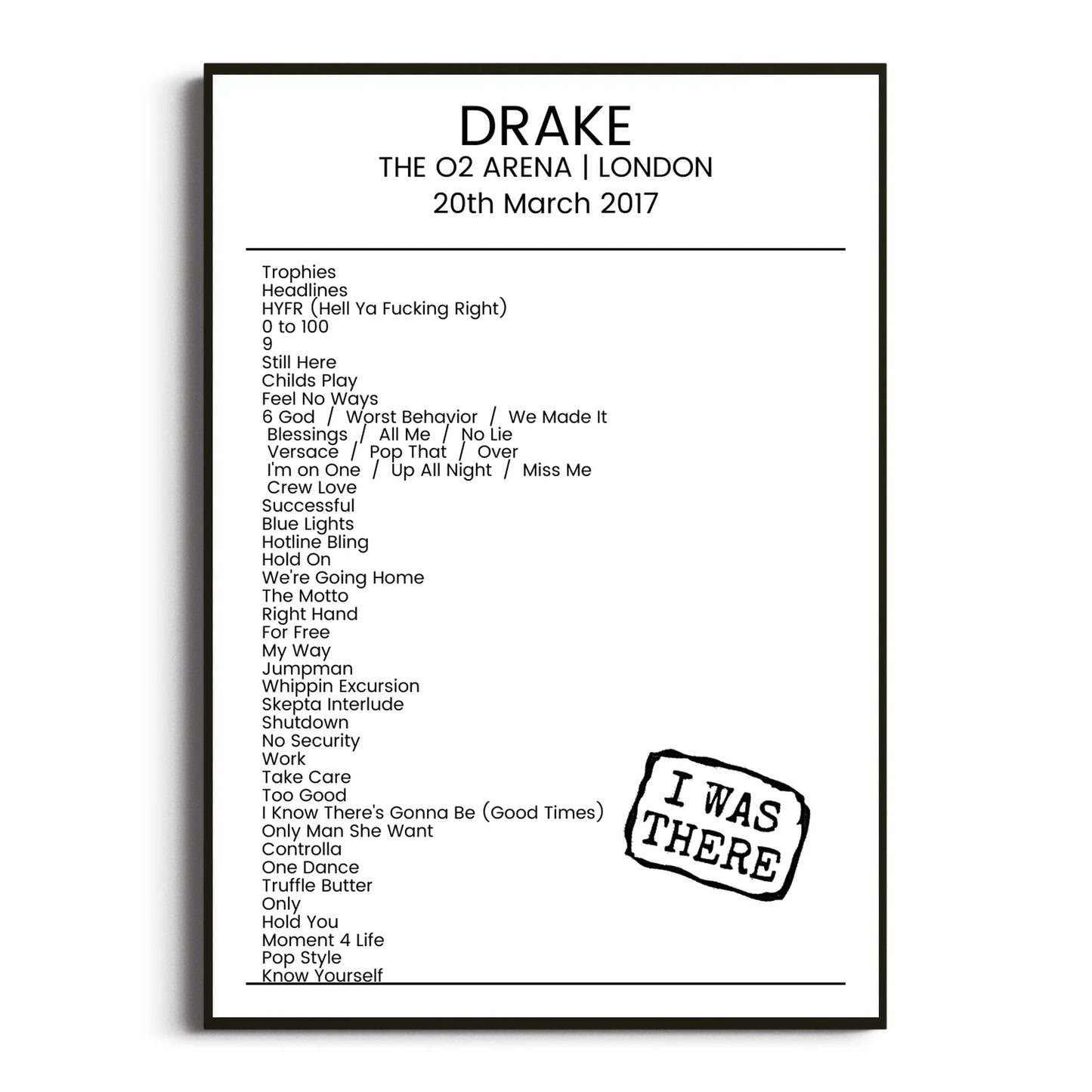 Drake London 20 March 2017 Setlist Poster