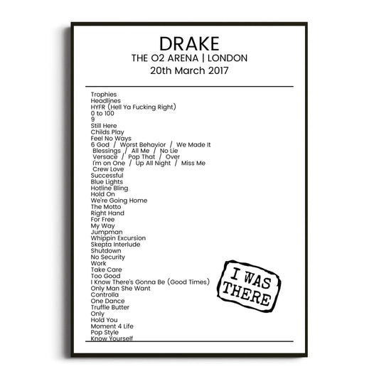 Drake London 20 March 2017 Setlist Poster