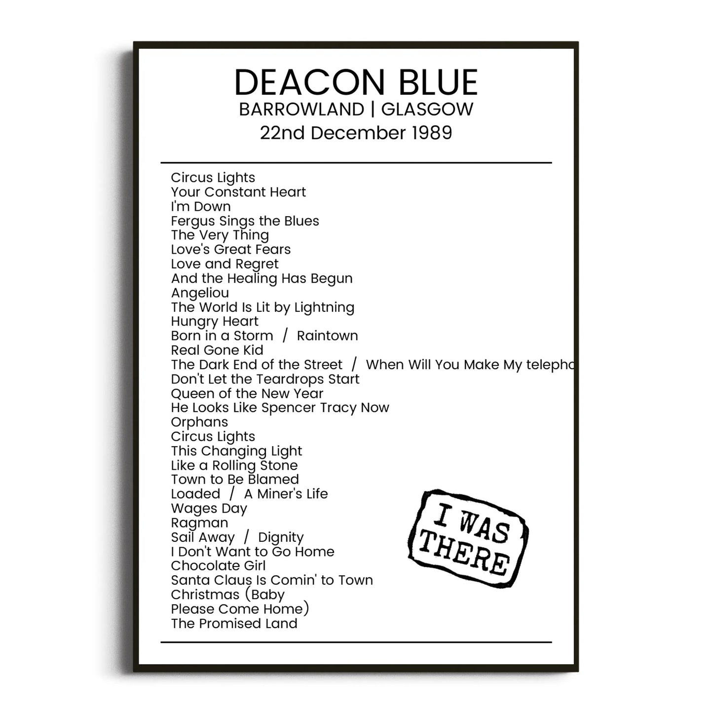 Deacon Blue Glasgow 22 December 1989 Setlist Poster