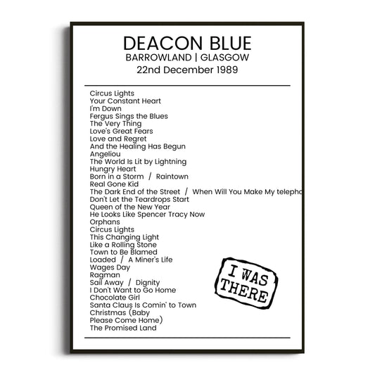 Deacon Blue Glasgow 22 December 1989 Setlist Poster