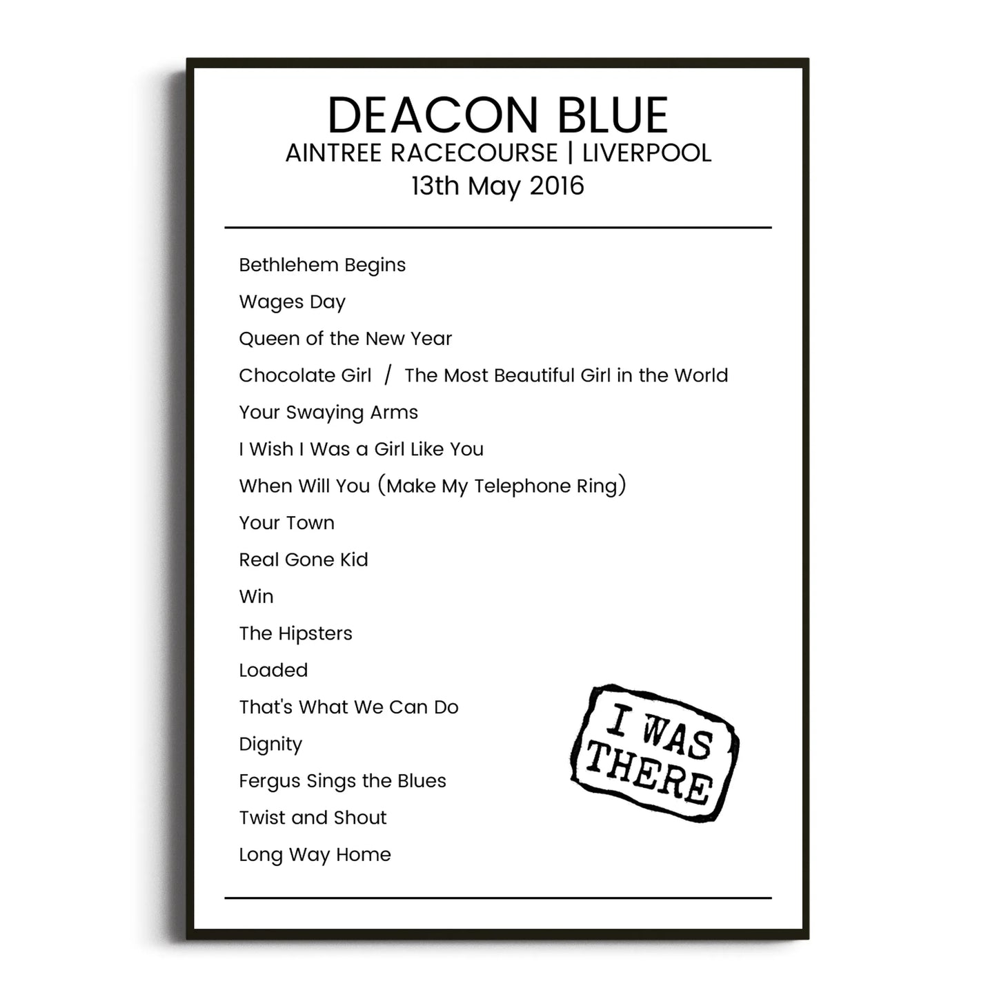 Deacon Blue Liverpool 13 May 2016 Setlist Poster