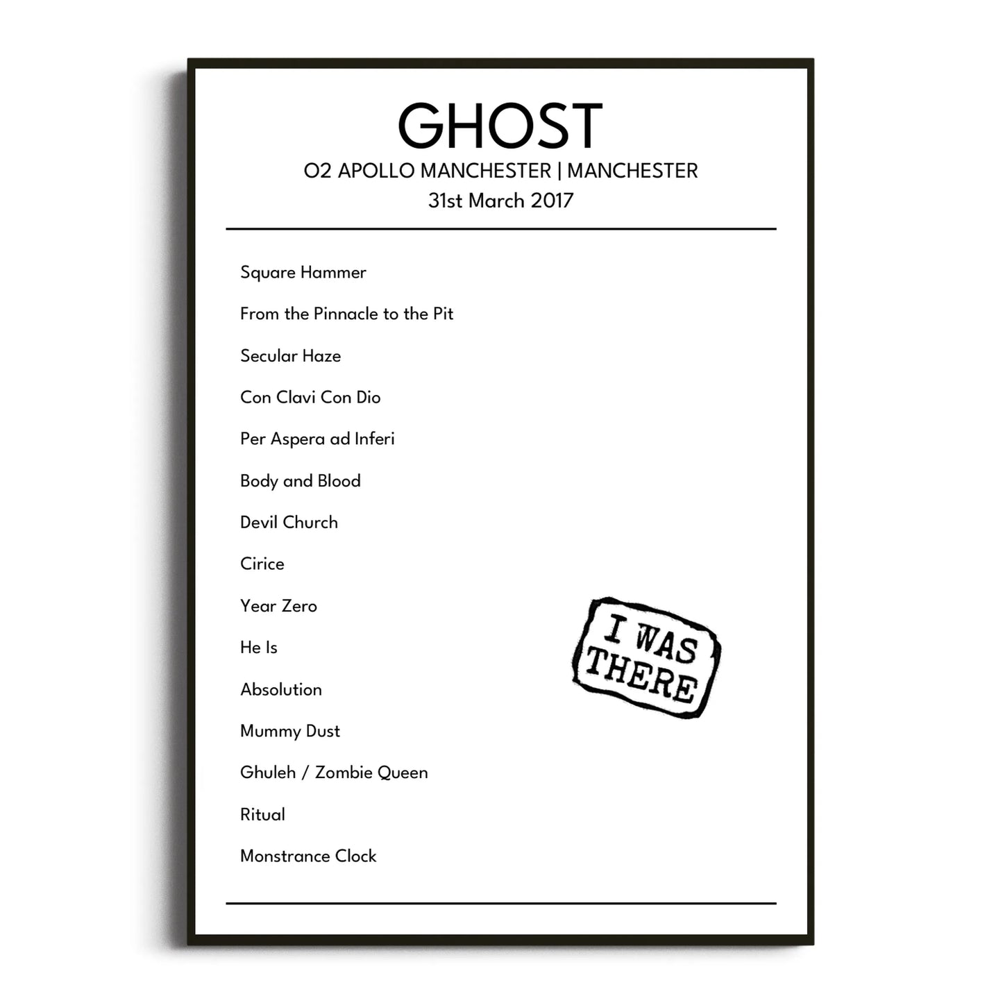 Ghost Manchester 31 March 2017 Setlist Poster