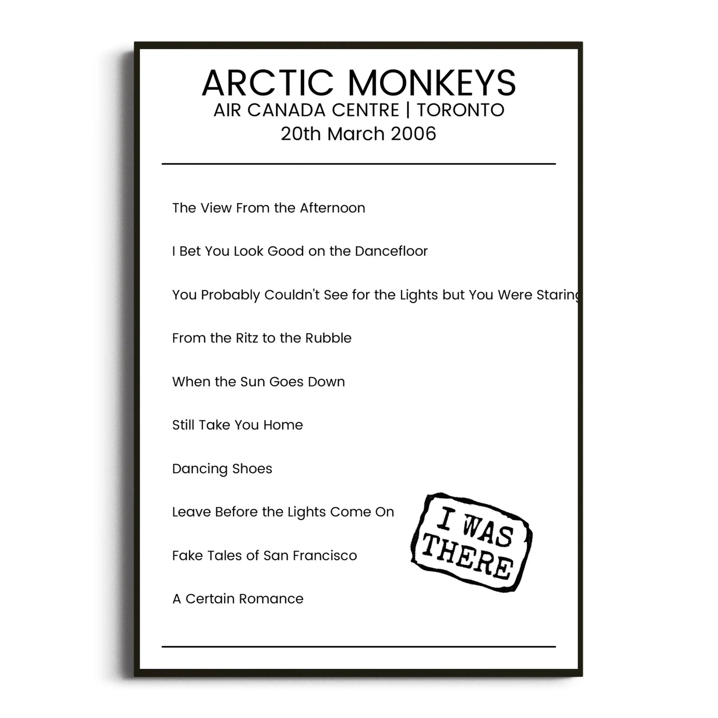 Arctic Monkeys Toronto 20 March 2006 Setlist Poster