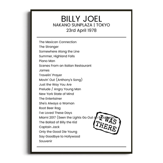 Billy Joel Tokyo 23 April 1978 Setlist Poster