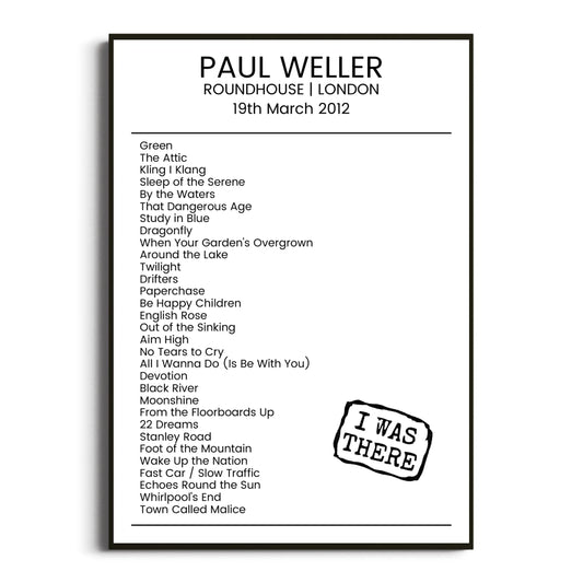 Paul Weller London 19 March 2012 Setlist Poster