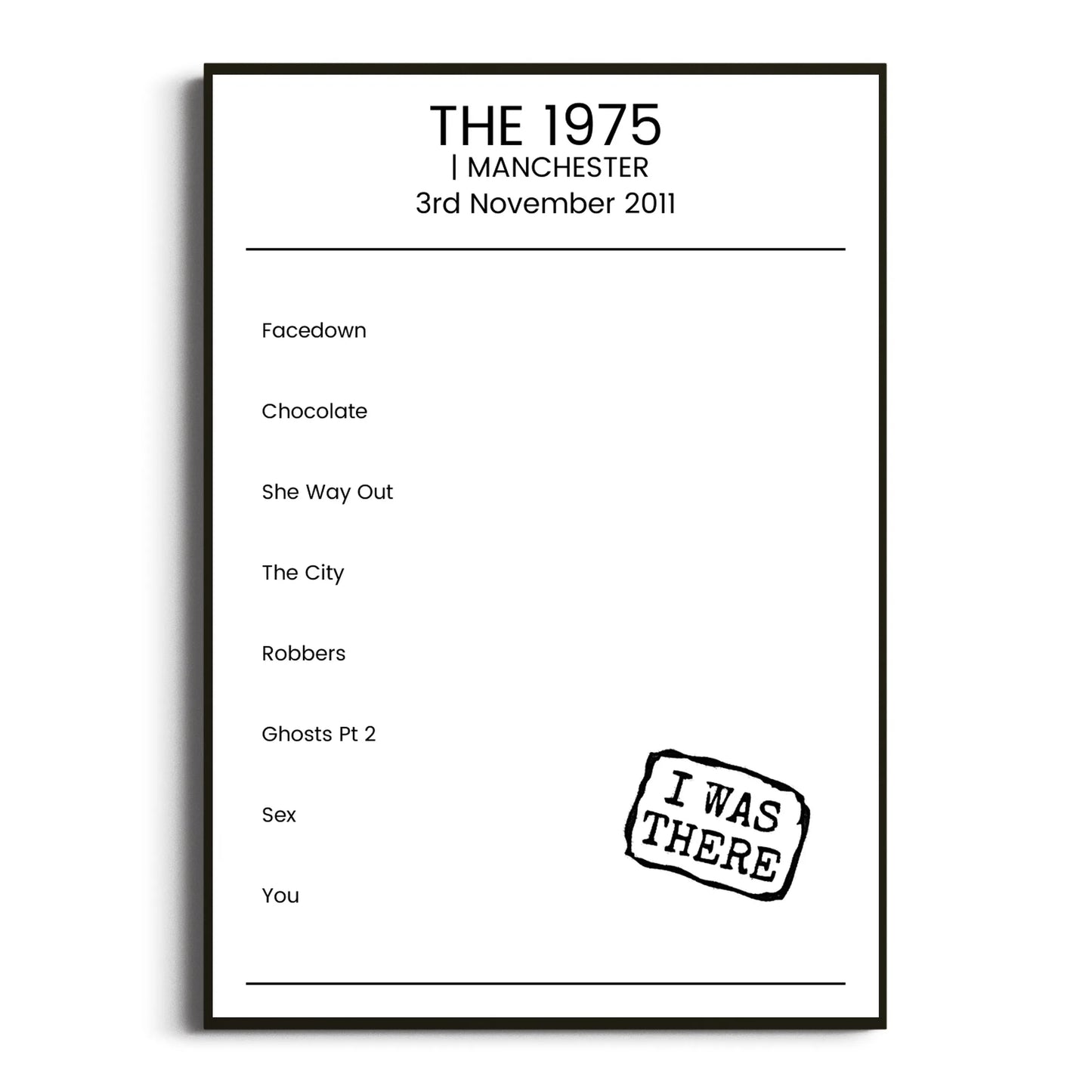 The 1975 Manchester 03 November 2011 Setlist Poster