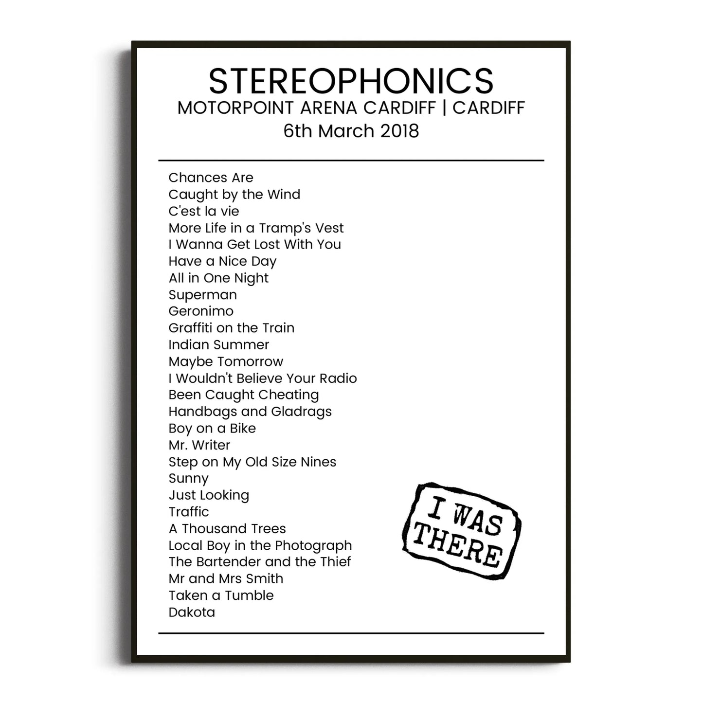 Stereophonics Cardiff 06 March 2018 Setlist Poster