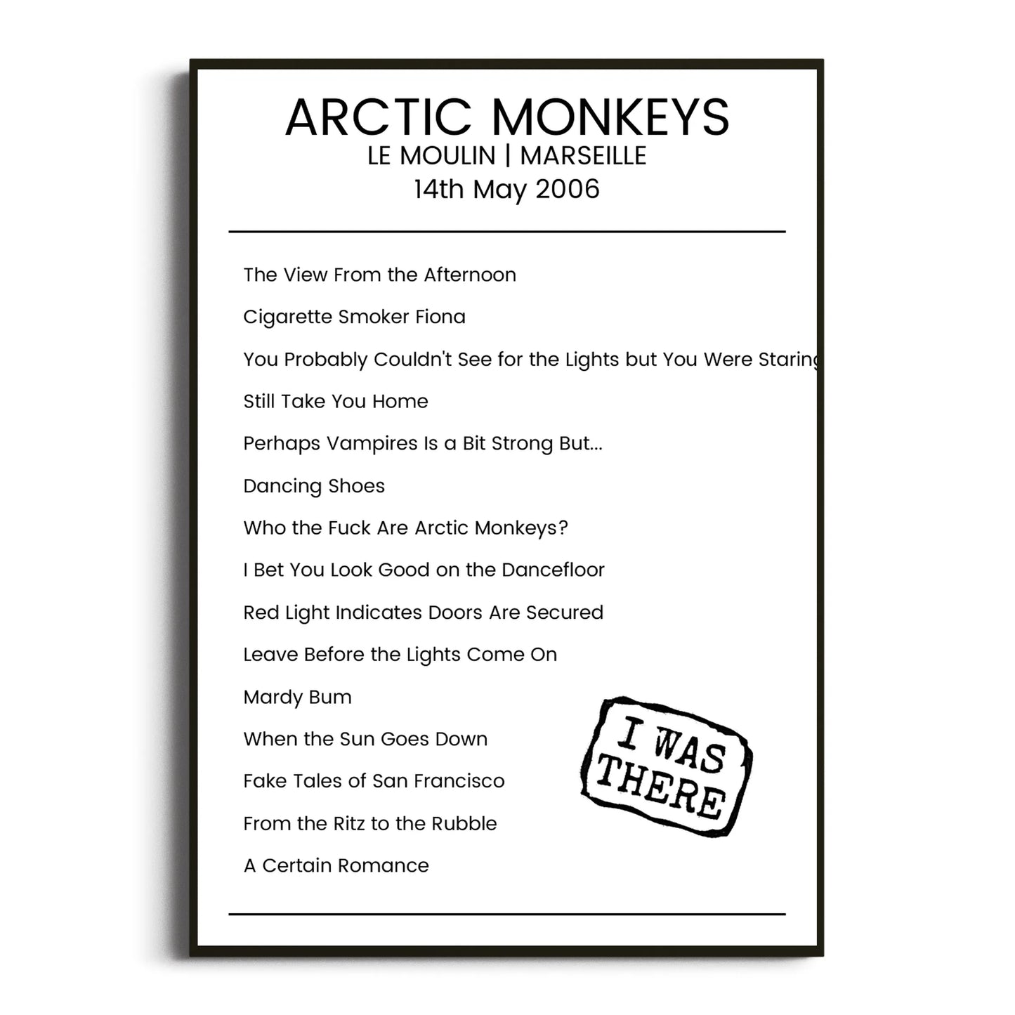 Arctic Monkeys Marseille 14 May 2006 Setlist Poster