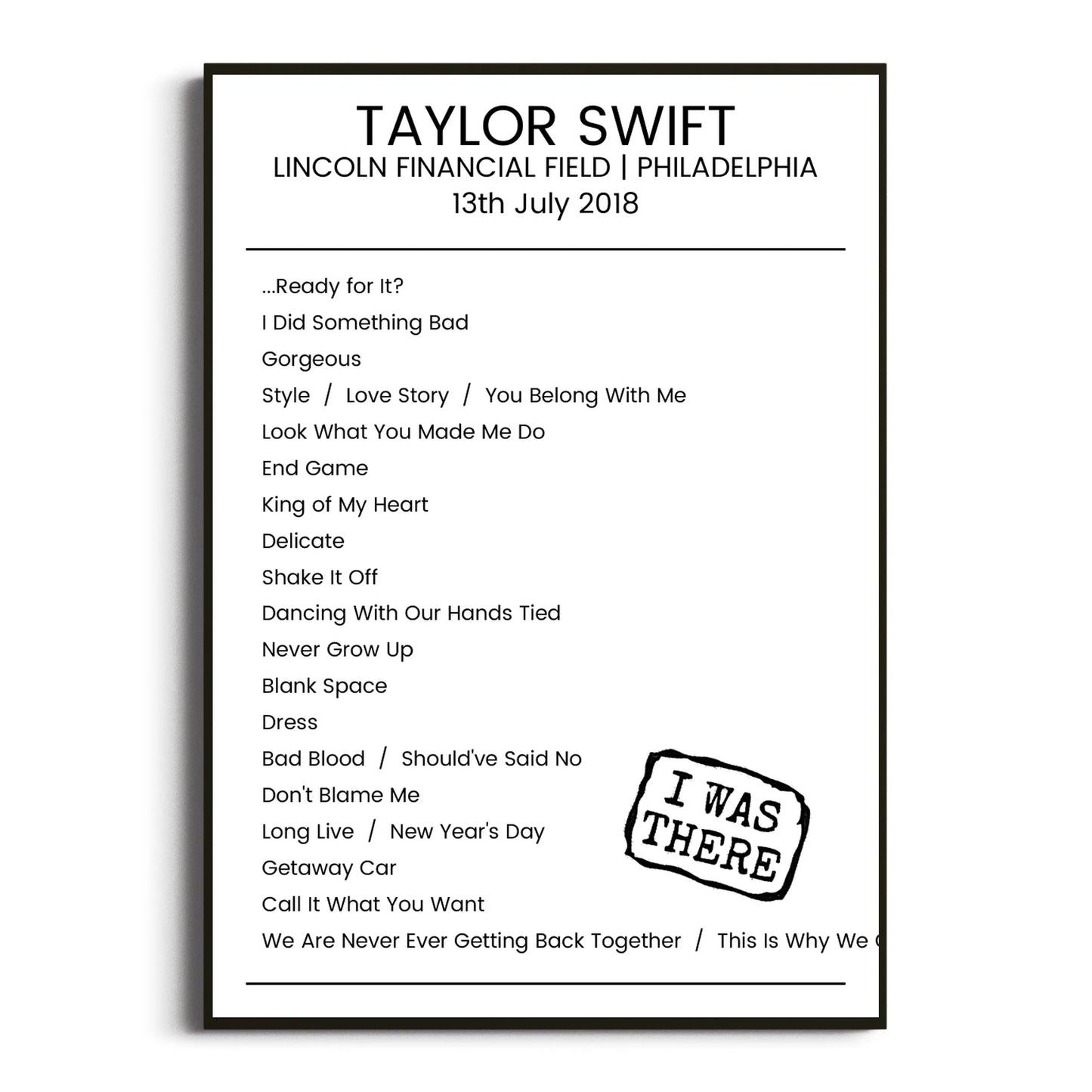 Taylor Swift Philadelphia 13 July 2018 Setlist Poster