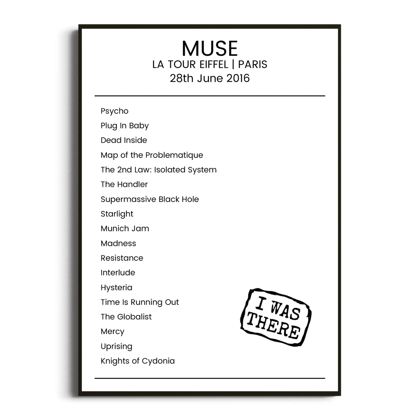 Muse Paris 28 June 2016 Setlist Poster