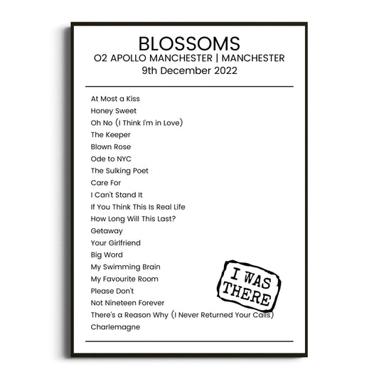 Blossoms Manchester 09 December 2022 Setlist Poster