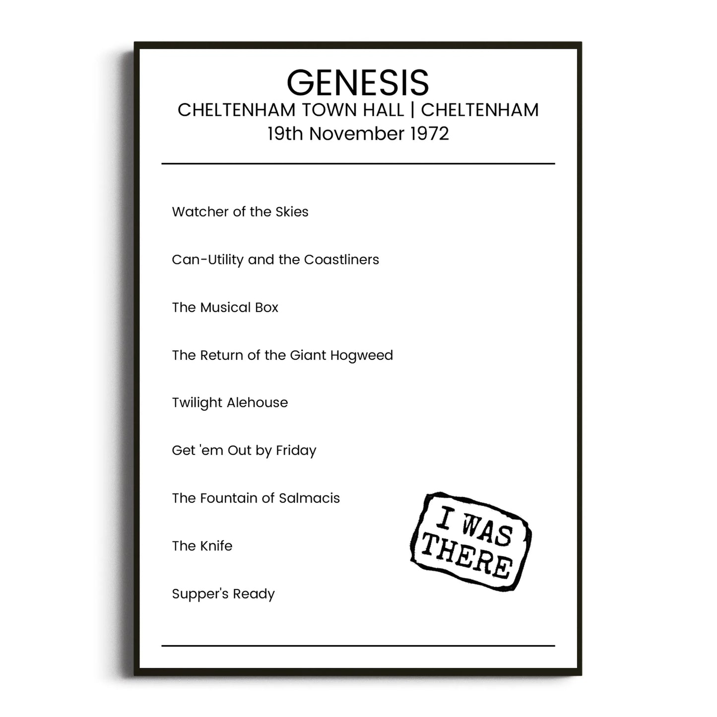 Genesis Cheltenham 19 November 1972 Setlist Poster