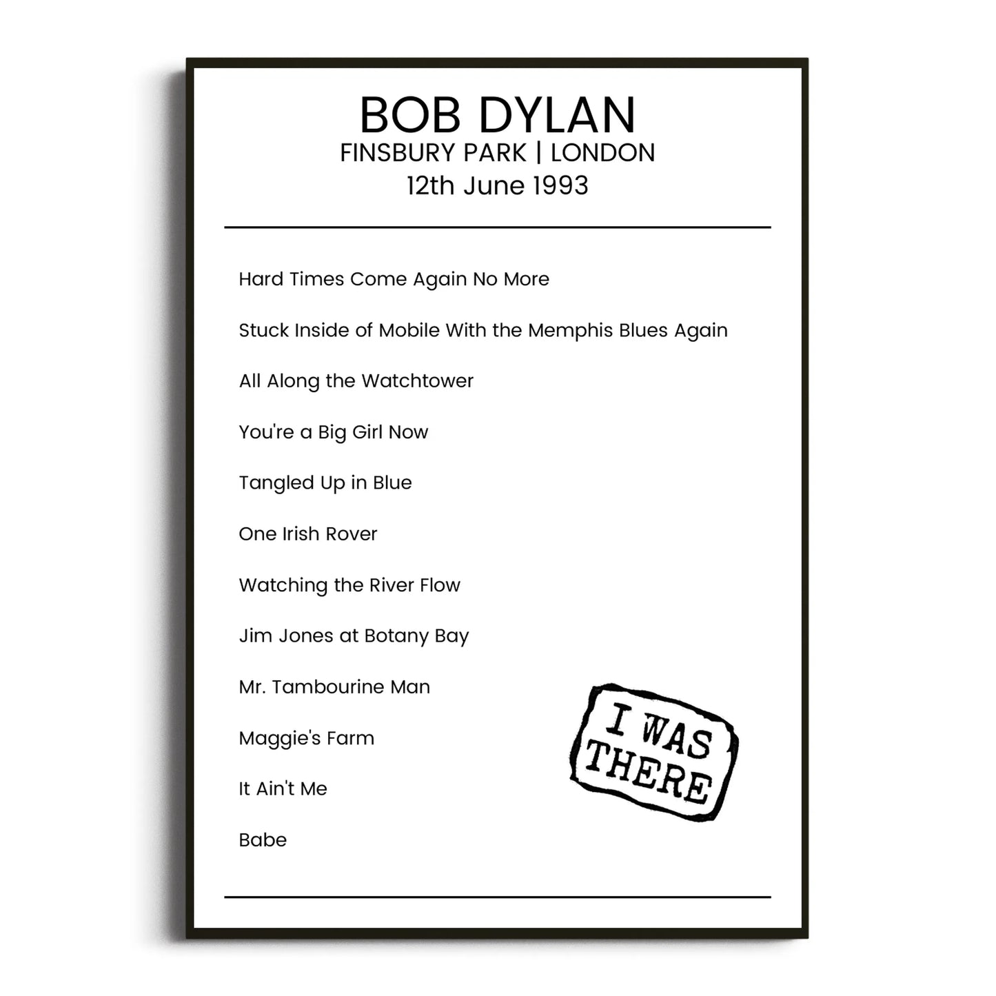 Bob Dylan London 12 June 1993 Setlist Poster