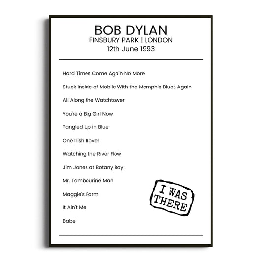 Bob Dylan London 12 June 1993 Setlist Poster