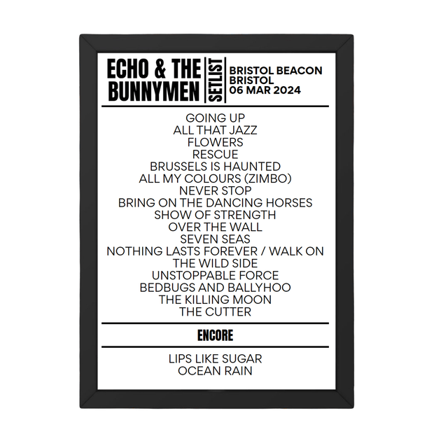 Echo & the Bunnymen Bristol March 6, 2024 Replica Setlist - Setlist