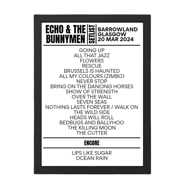 Echo & the Bunnymen Glasgow March 20, 2024 Replica Setlist - Setlist
