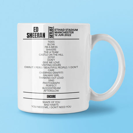 Ed Sheeran Etihad Stadium Manchester June 12, 2022 Setlist Mug - Setlist