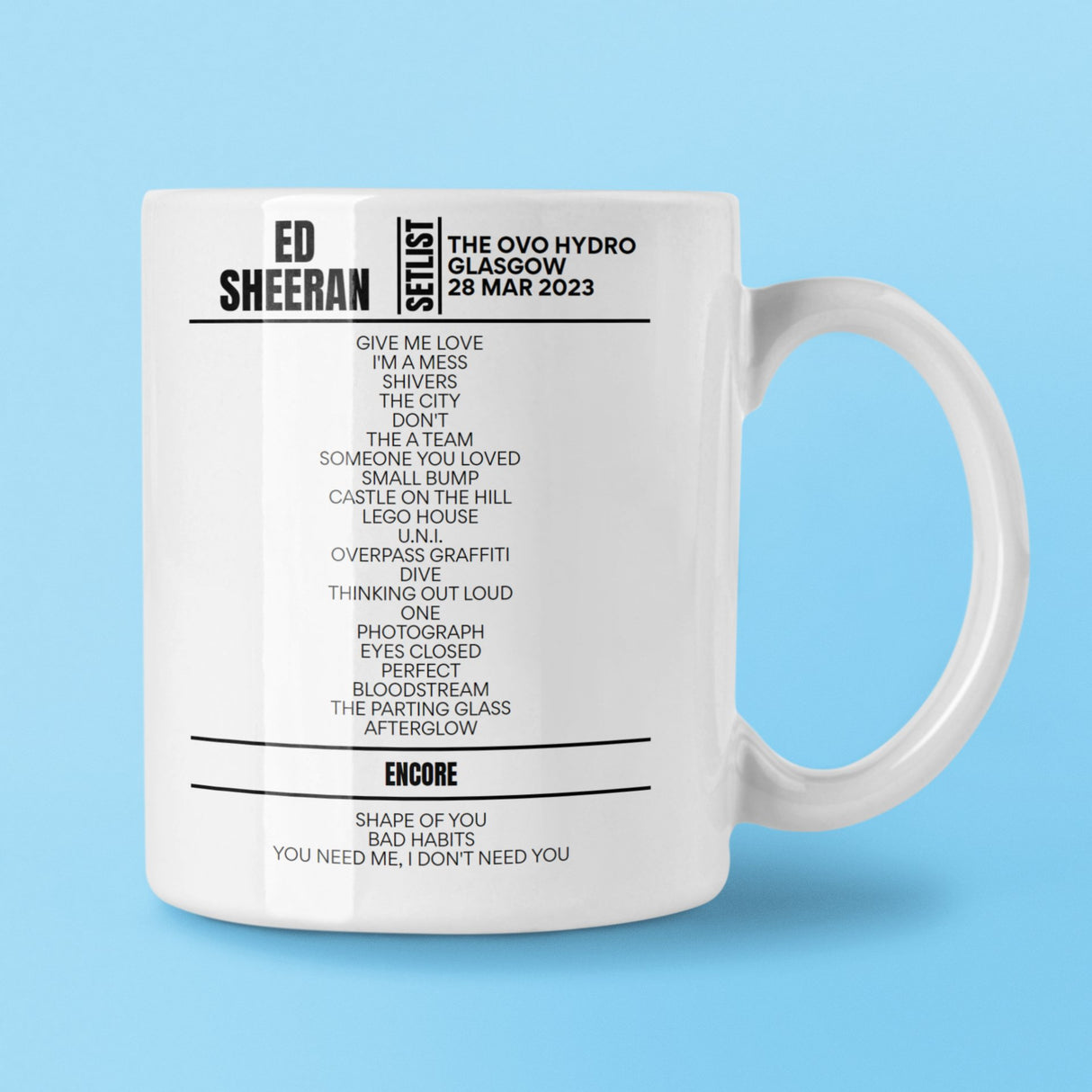 Ed Sheeran Glasgow March 28 2023 Setlist Mug - Setlist