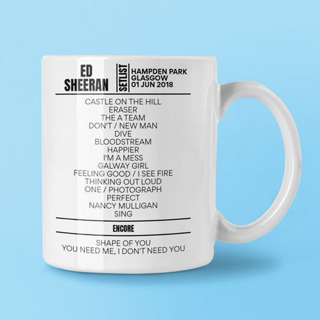 Ed Sheeran Hampden Park Glasgow June 01, 2018 Setlist Mug - Setlist