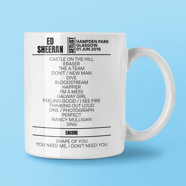 Ed Sheeran Hampden Park Glasgow June 01, 2018 Setlist Mug - Setlist