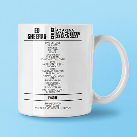 Ed Sheeran Manchester Arena Manchester March 23, 2023 Setlist Mug - Setlist