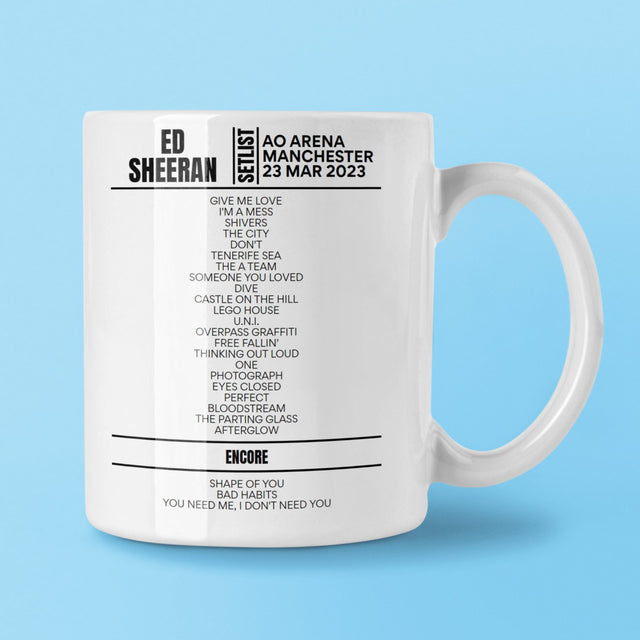 Ed Sheeran Manchester Arena Manchester March 23, 2023 Setlist Mug - Setlist