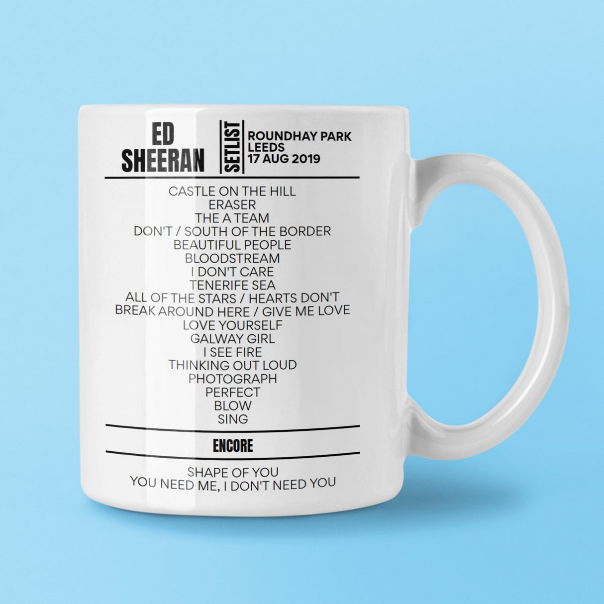 Ed Sheeran Roundhay Park Leeds August 17, 2019 Setlist Mug - Setlist