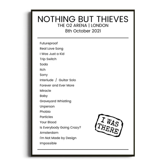 Nothing But Thieves London 08 October 2021 Setlist Poster