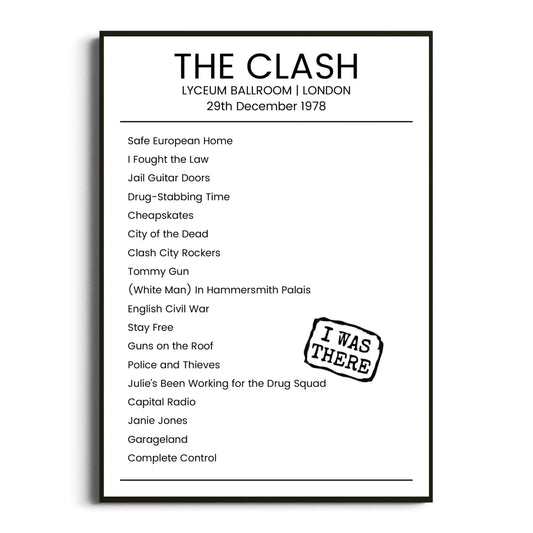 The Clash London 29 December 1978 Setlist Poster