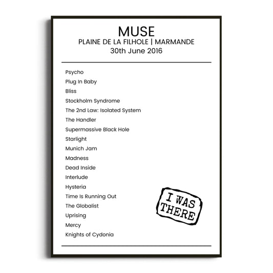 Muse Marmande 30 June 2016 Setlist Poster