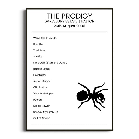 The Prodigy Halton 26 August 2006 Setlist Poster