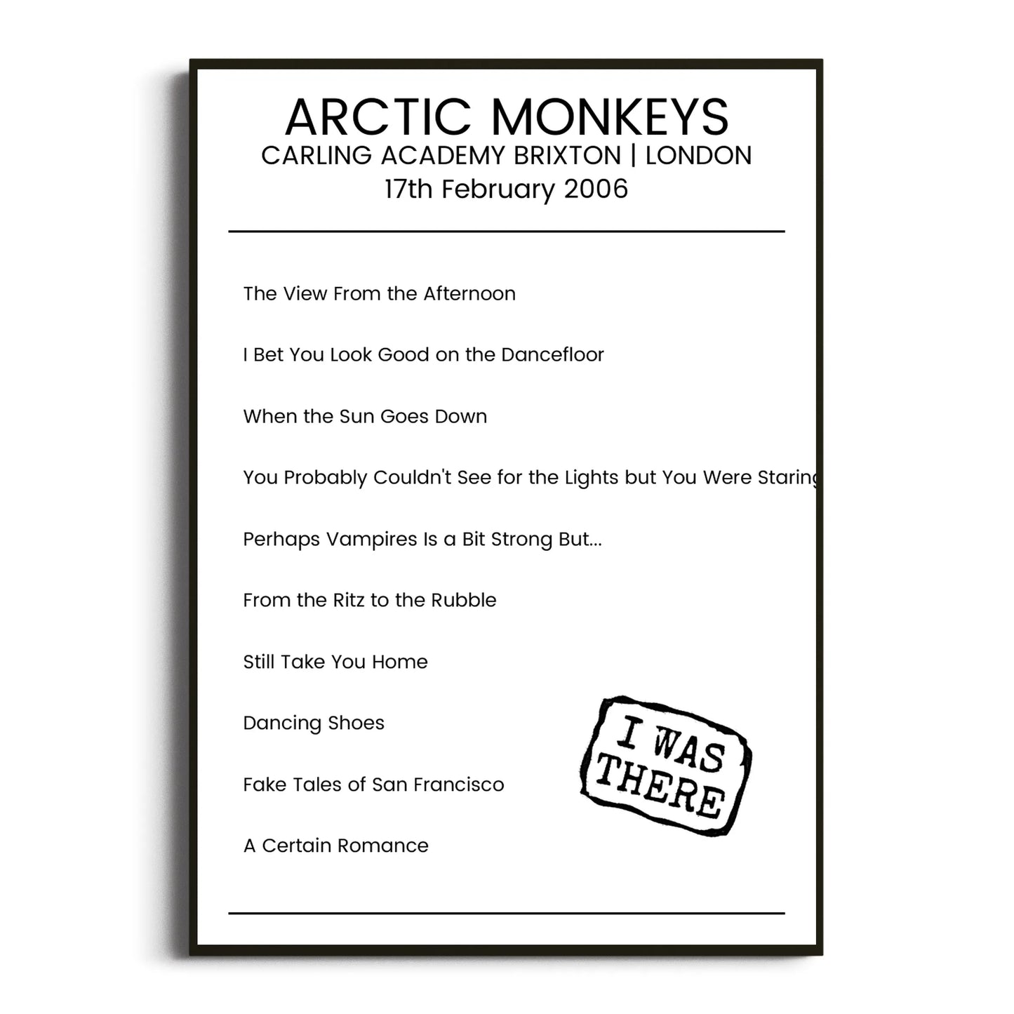 Arctic Monkeys London 17 February 2006 Setlist Poster