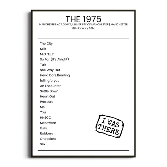 The 1975 Manchester 08 January 2014 Setlist Poster