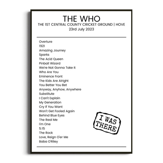 The Who Hove 23 July 2023 Setlist Poster