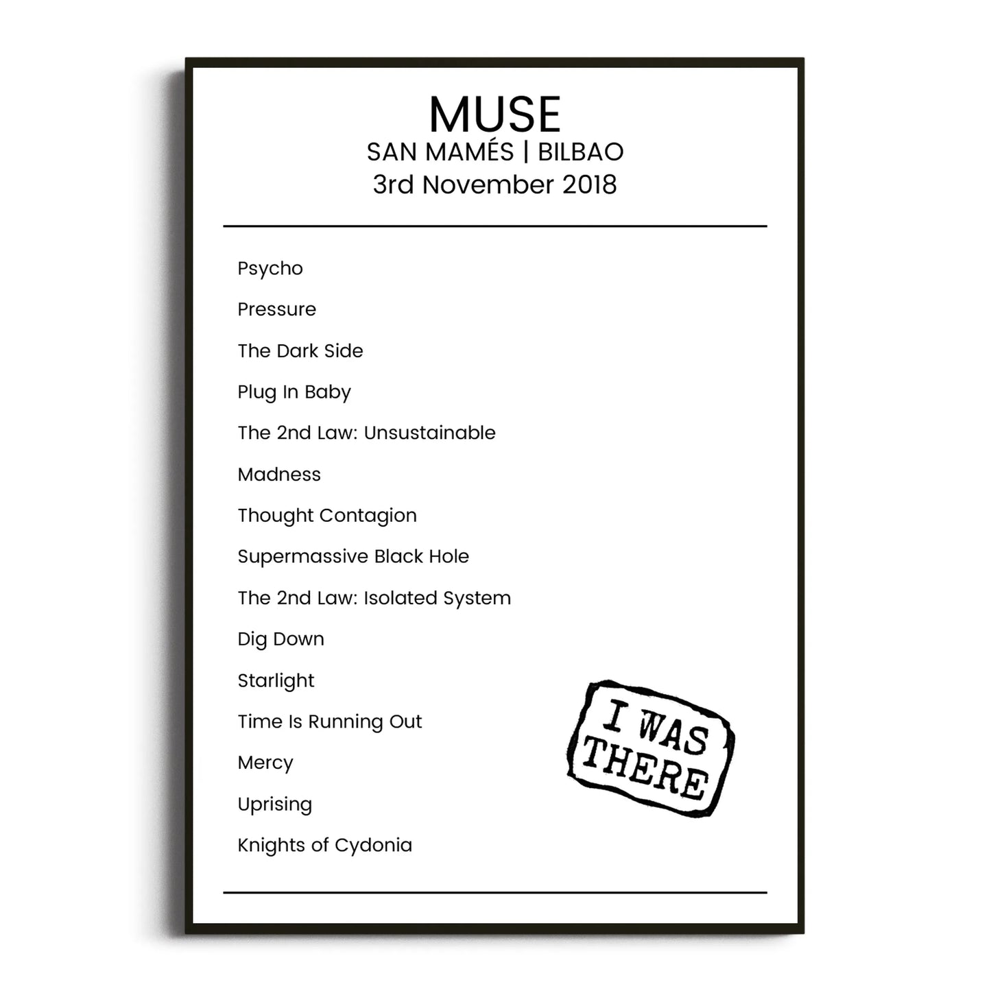 Muse Bilbao 03 November 2018 Setlist Poster