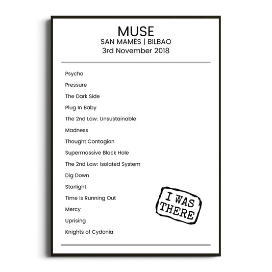 Muse Bilbao 03 November 2018 Setlist Poster