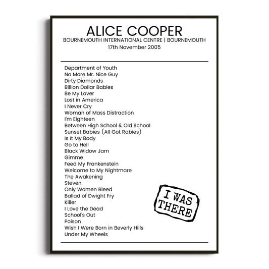 Alice Cooper Bournemouth 17 November 2005 Setlist Poster