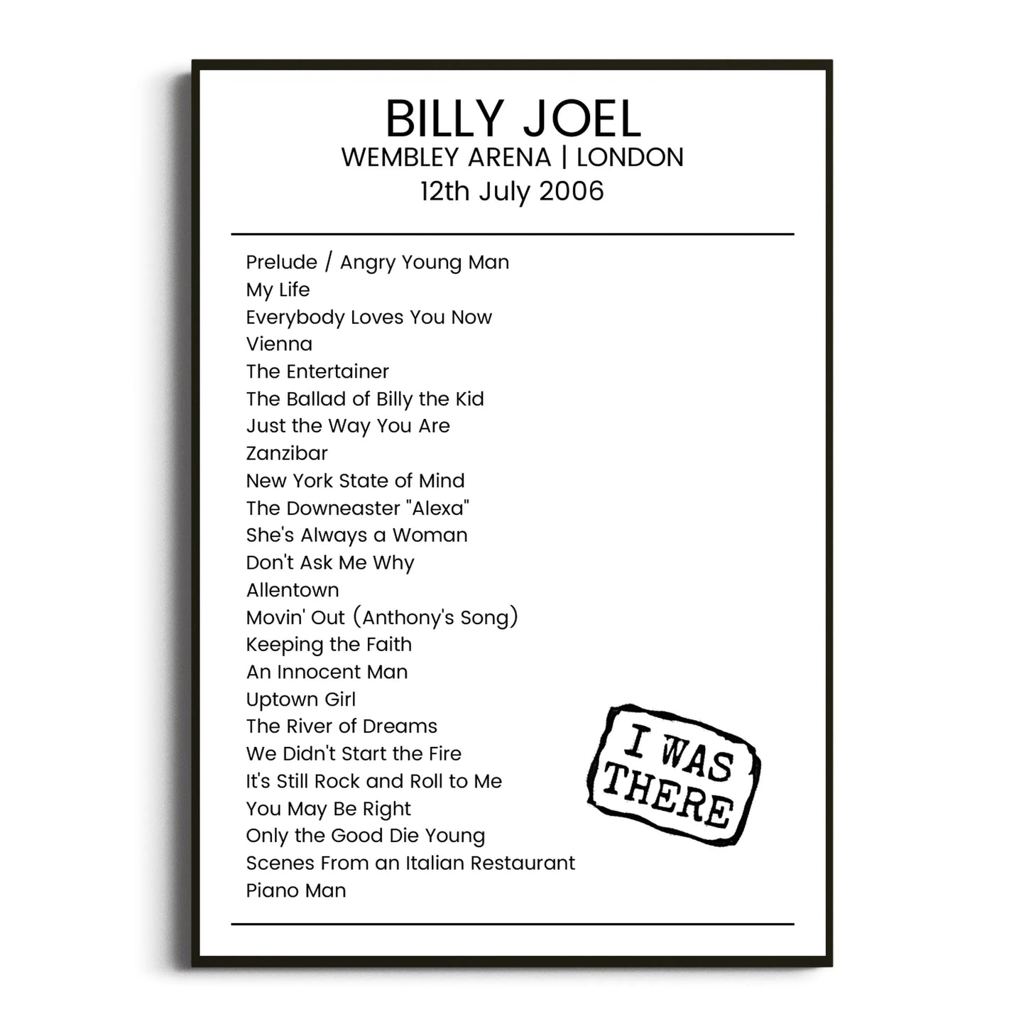 Billy Joel London 12 July 2006 Setlist Poster