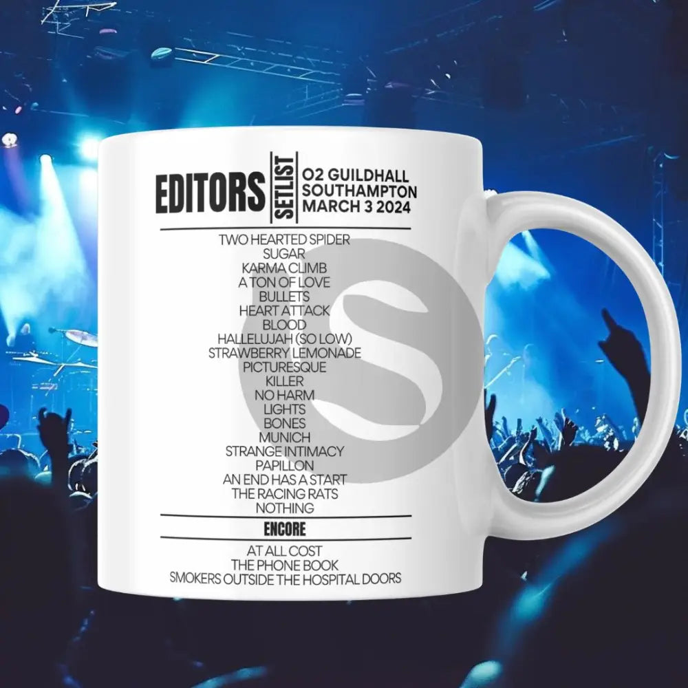 Editors O2 Academy Southampton March 3 2024 Setlist Mug - Setlist