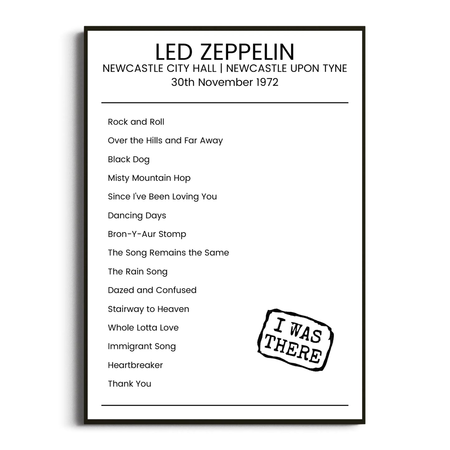 Led Zeppelin Newcastle upon Tyne 30 November 1972 Setlist Poster