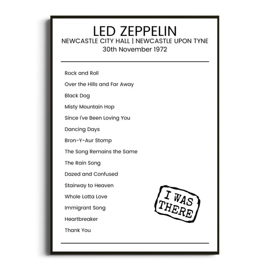 Led Zeppelin Newcastle upon Tyne 30 November 1972 Setlist Poster