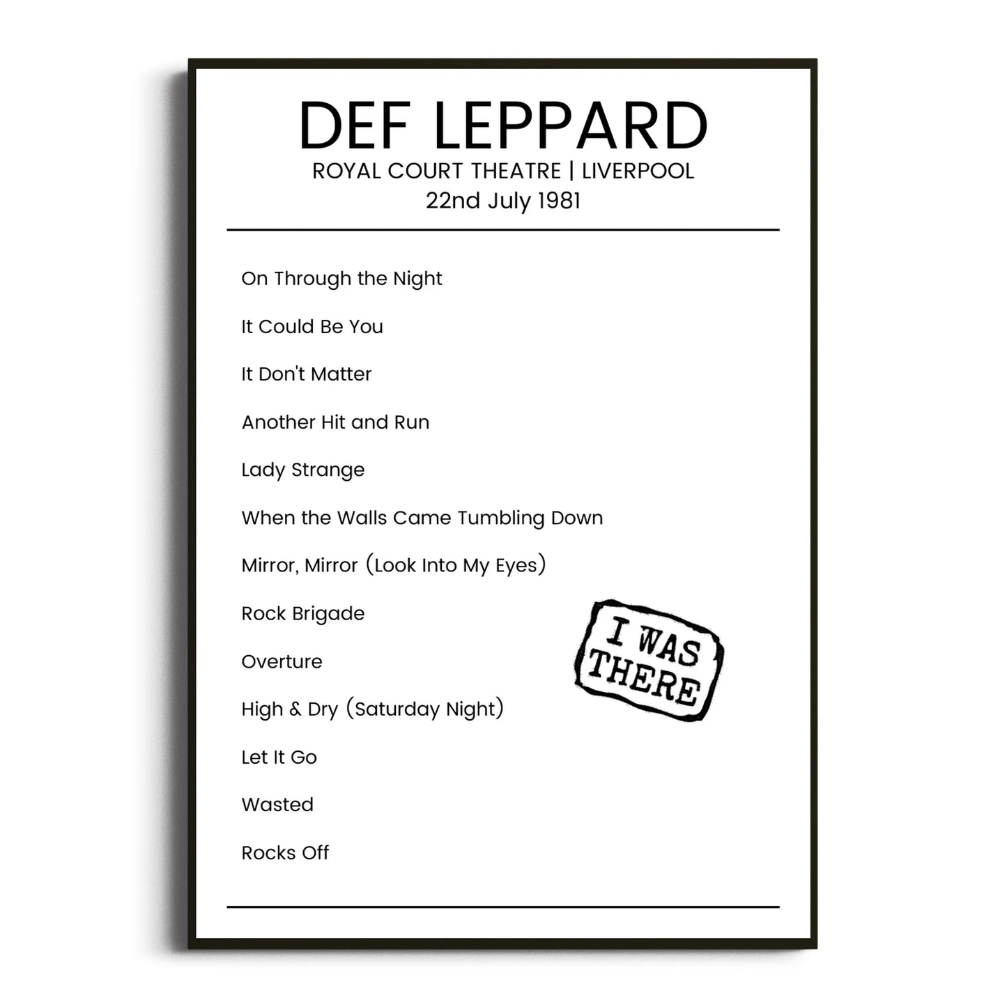 Def Leppard Liverpool 22 July 1981 Setlist Poster