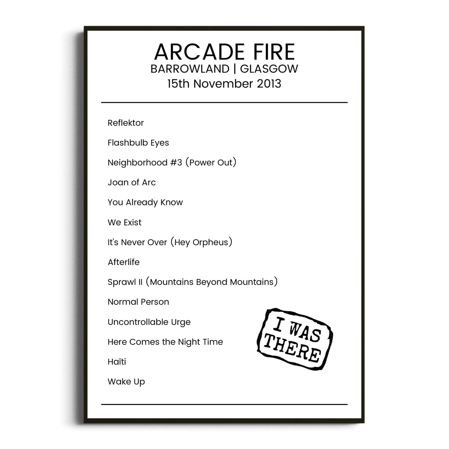 Arcade Fire Glasgow 15 November 2013 Setlist Poster