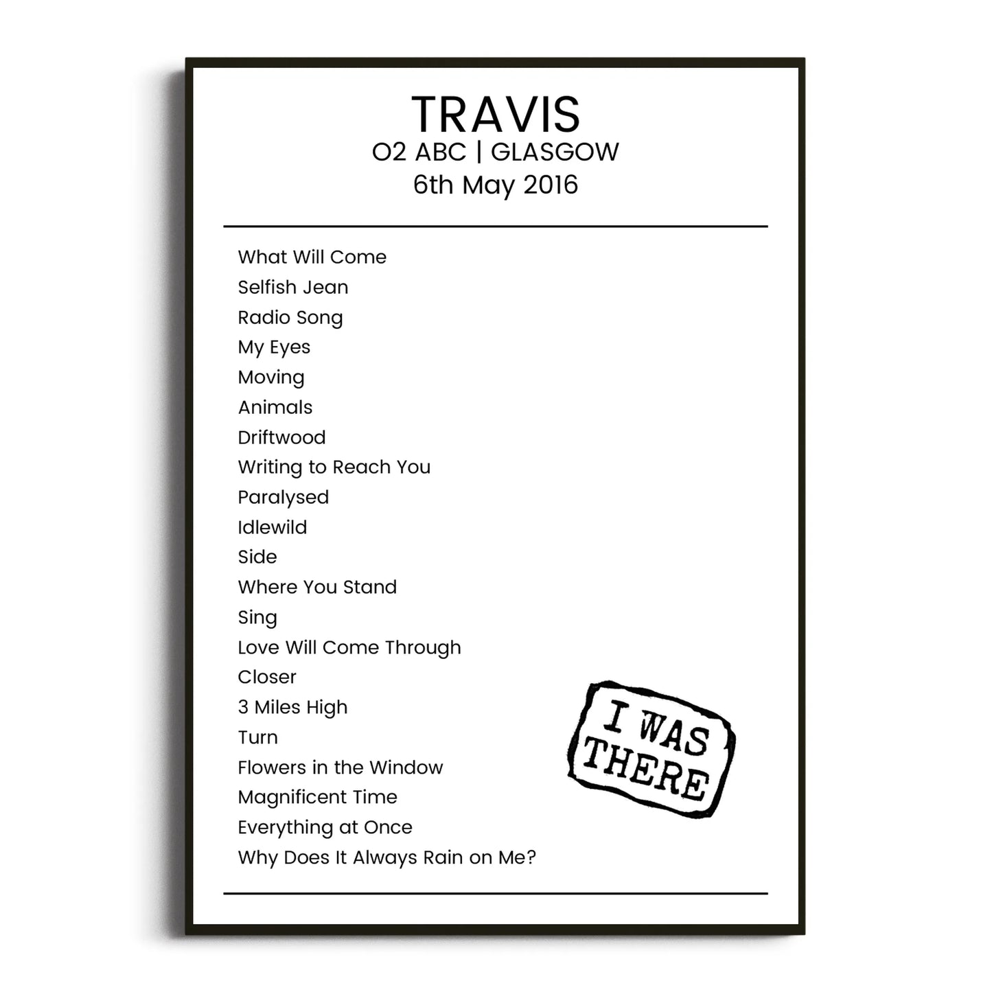 Travis Glasgow 06 May 2016 Setlist Poster