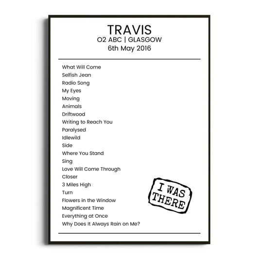 Travis Glasgow 06 May 2016 Setlist Poster