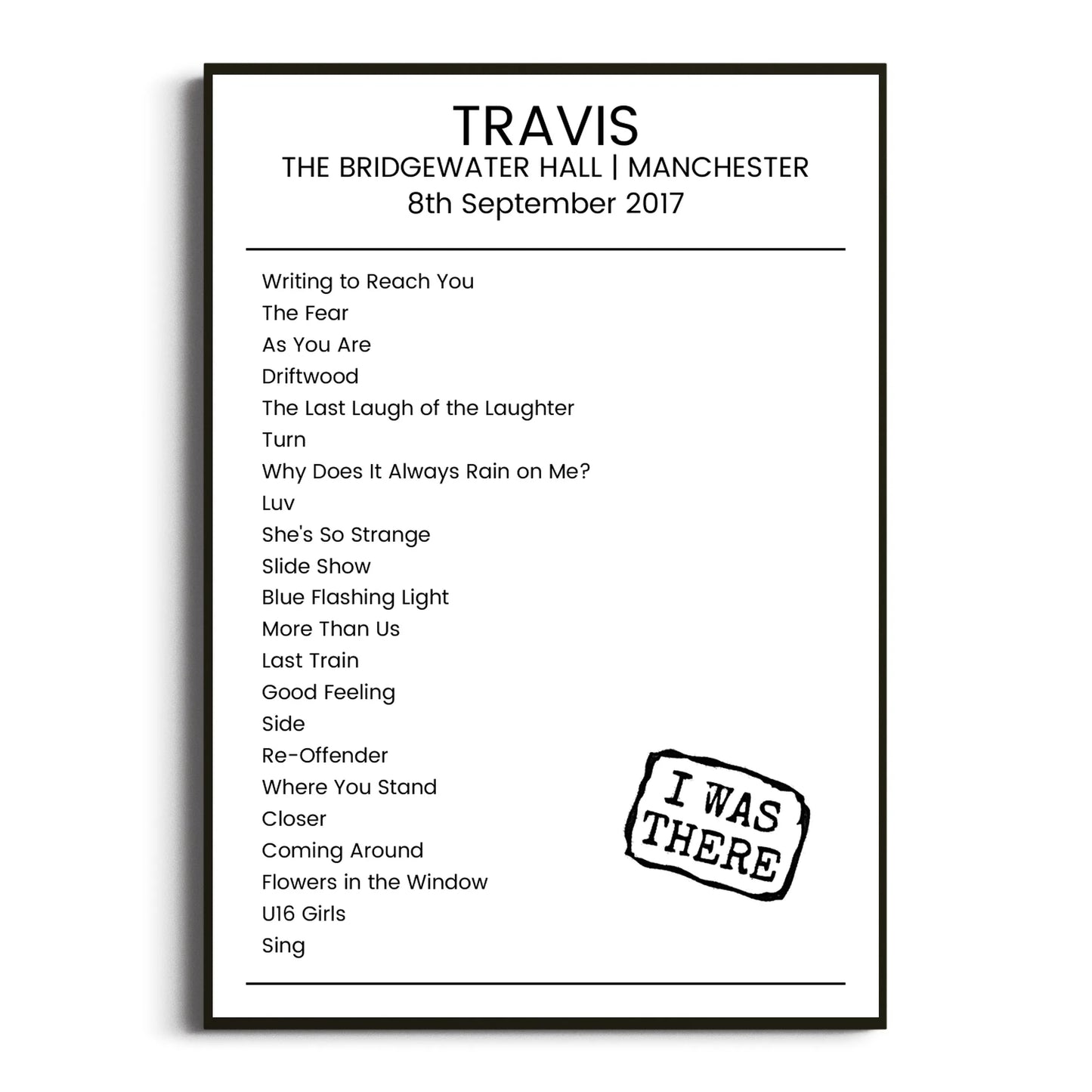 Travis Manchester 08 September 2017 Setlist Poster